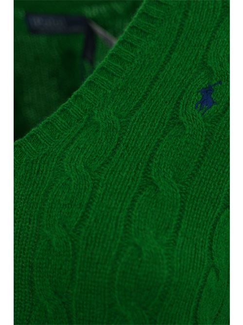 Maglione intrecciato con scollo a V verde POLO RALPH LAUREN | 211 910422017